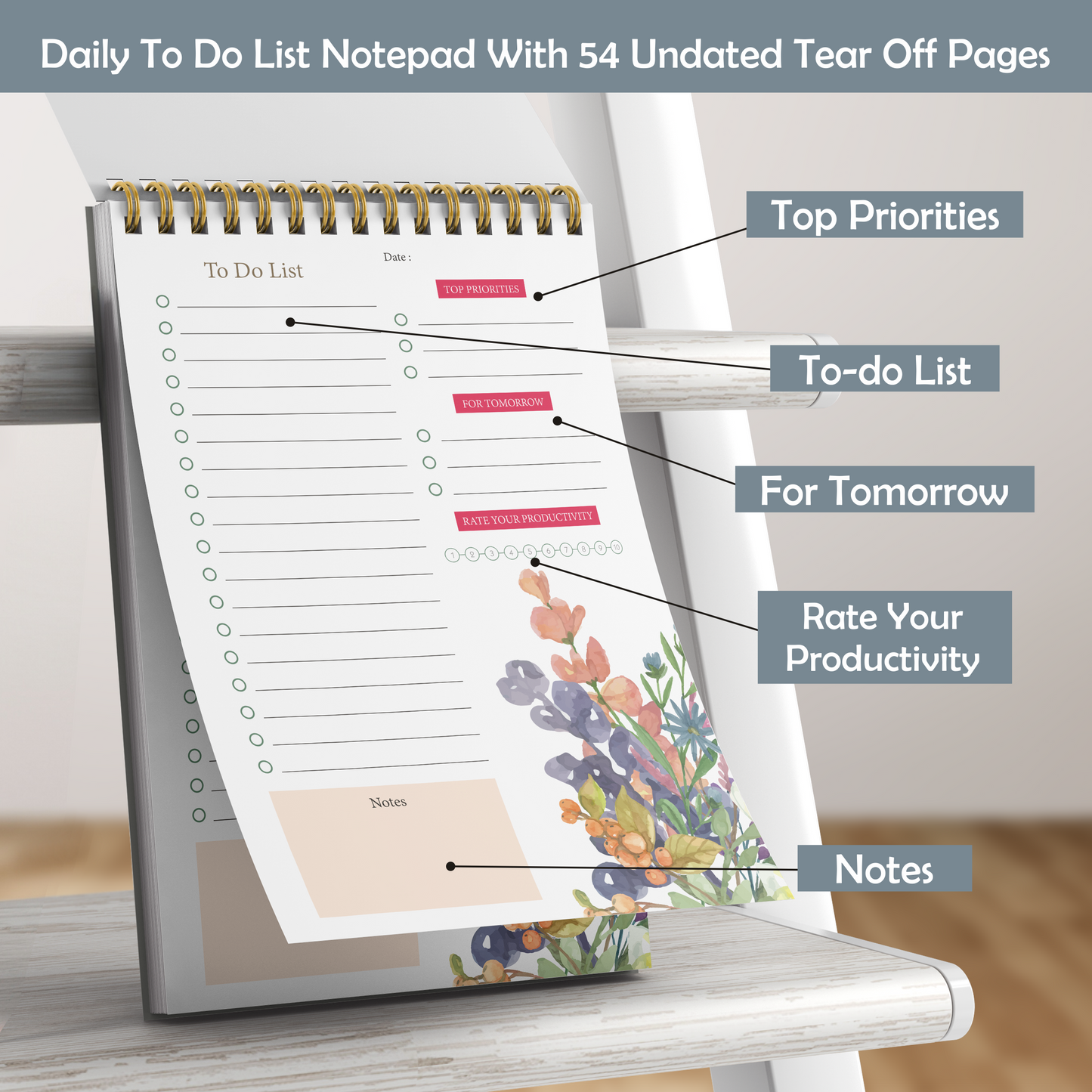 Zaslan To Do List Notepad - Daily Planner Notepad Undated 54 Sheets/108 Pages Tear Off, 6.5 Inches X 9.5 Inches