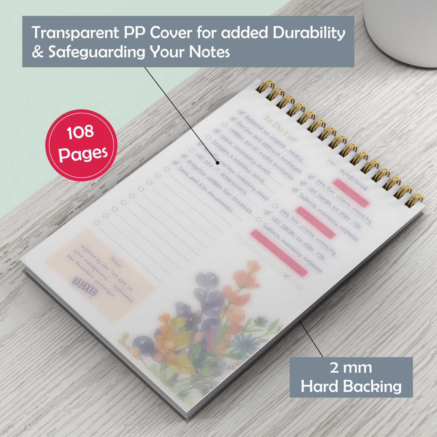 Zaslan To Do List Notepad - Daily Planner Notepad Undated 54 Sheets/108 Pages Tear Off, 6.5 Inches X 9.5 Inches