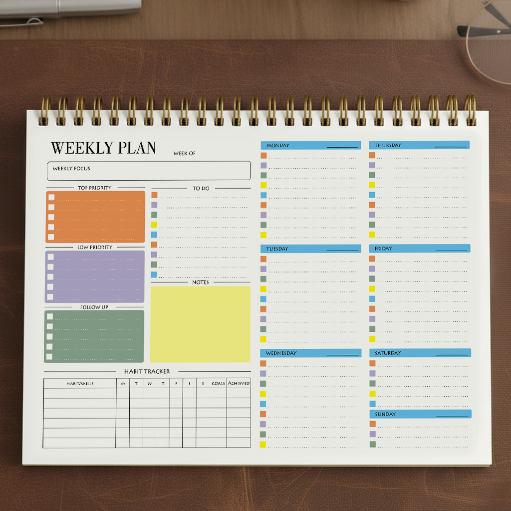 Zaslan Weekly Planner with Habit Tracker – Undated To-Do List Notepad for Priorities & Goals | 52 Tear-Off Sheets | 8.5” x 11”, A4 Size