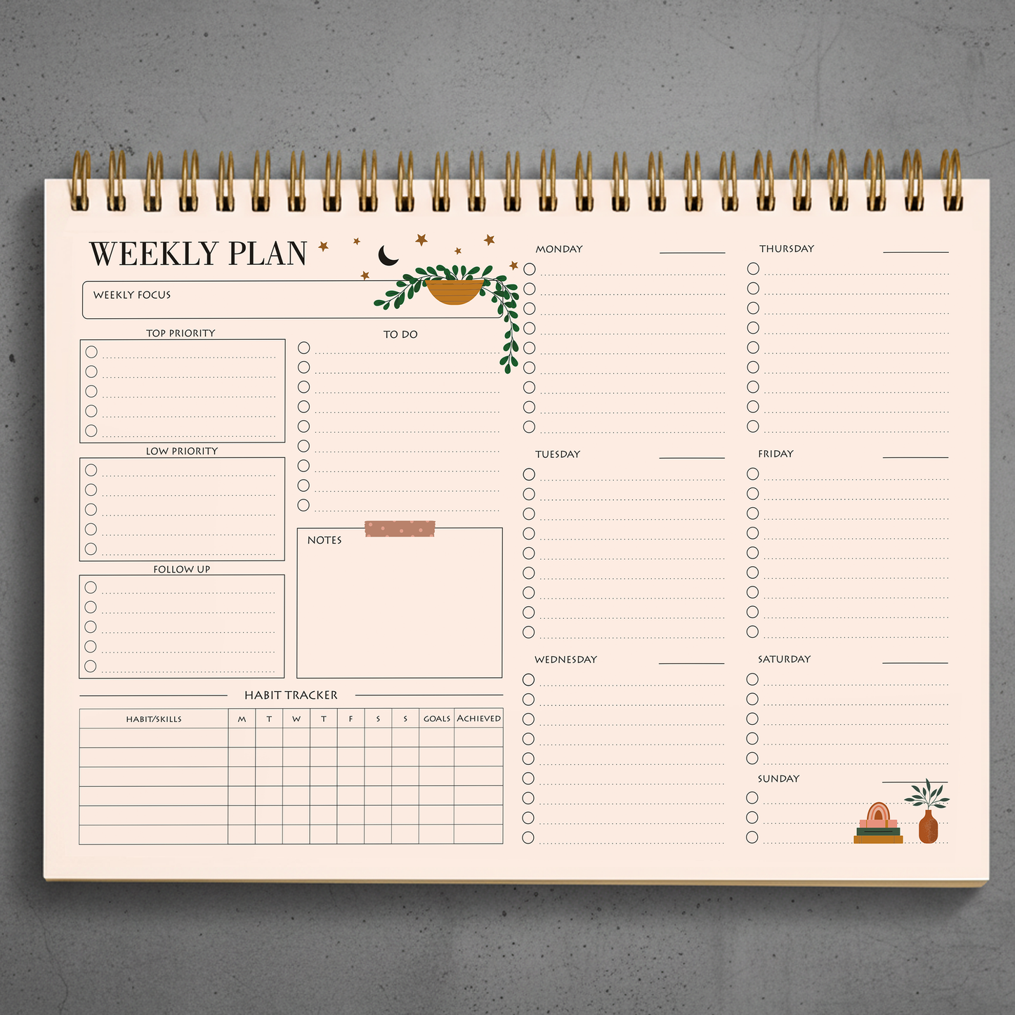 Zaslan Weekly Planner with Habit Tracker – Undated To-Do List Notepad for Priorities & Goals | 52 Tear-Off Sheets | 8.5” x 11” (A4 Size) Desk Planne