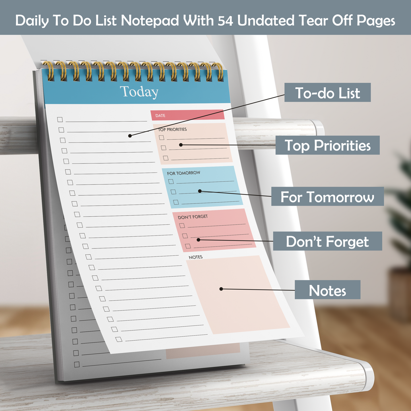 Zaslan To Do List Notepad - Daily Planner Notepad Undated 54 Sheets/108 Pages Tear Off, 6.5 Inches X 9.5 Inches