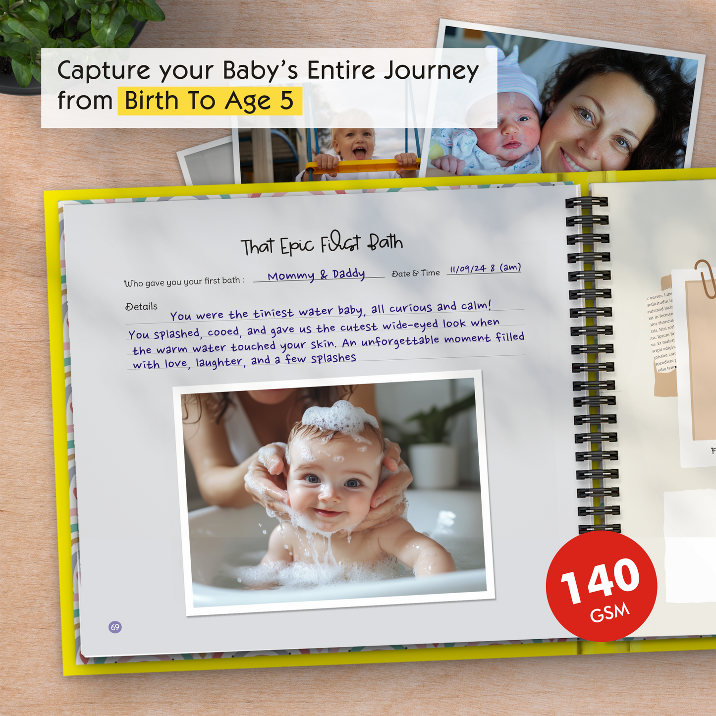 Baby Memory Book with Photo Album for First 5 Years - A Milestone Book to Record Every Event from Birth to Age 5