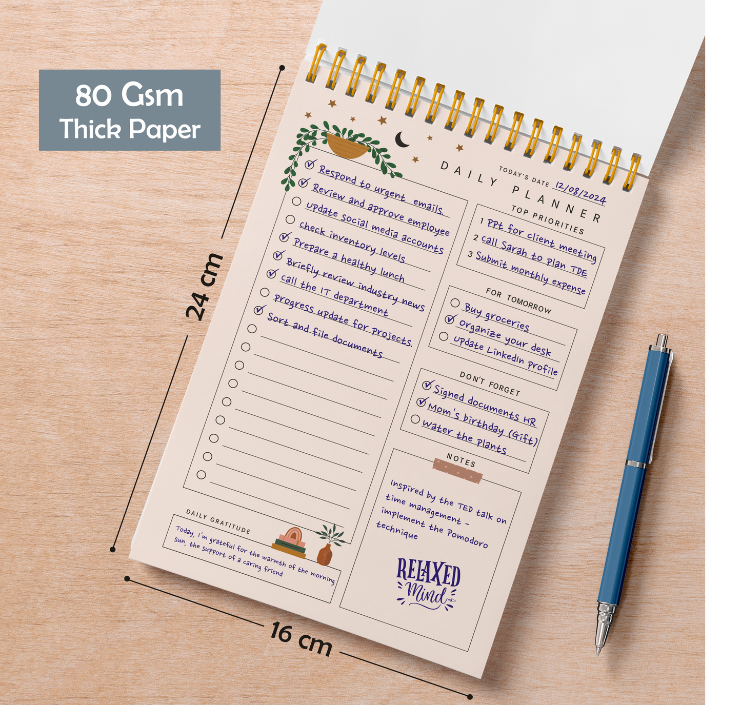 Zaslan To Do List Notepad - Daily Planner Notepad Undated 54 Sheets/108 Pages Tear Off, 6.5 Inches X 9.5 Inches
