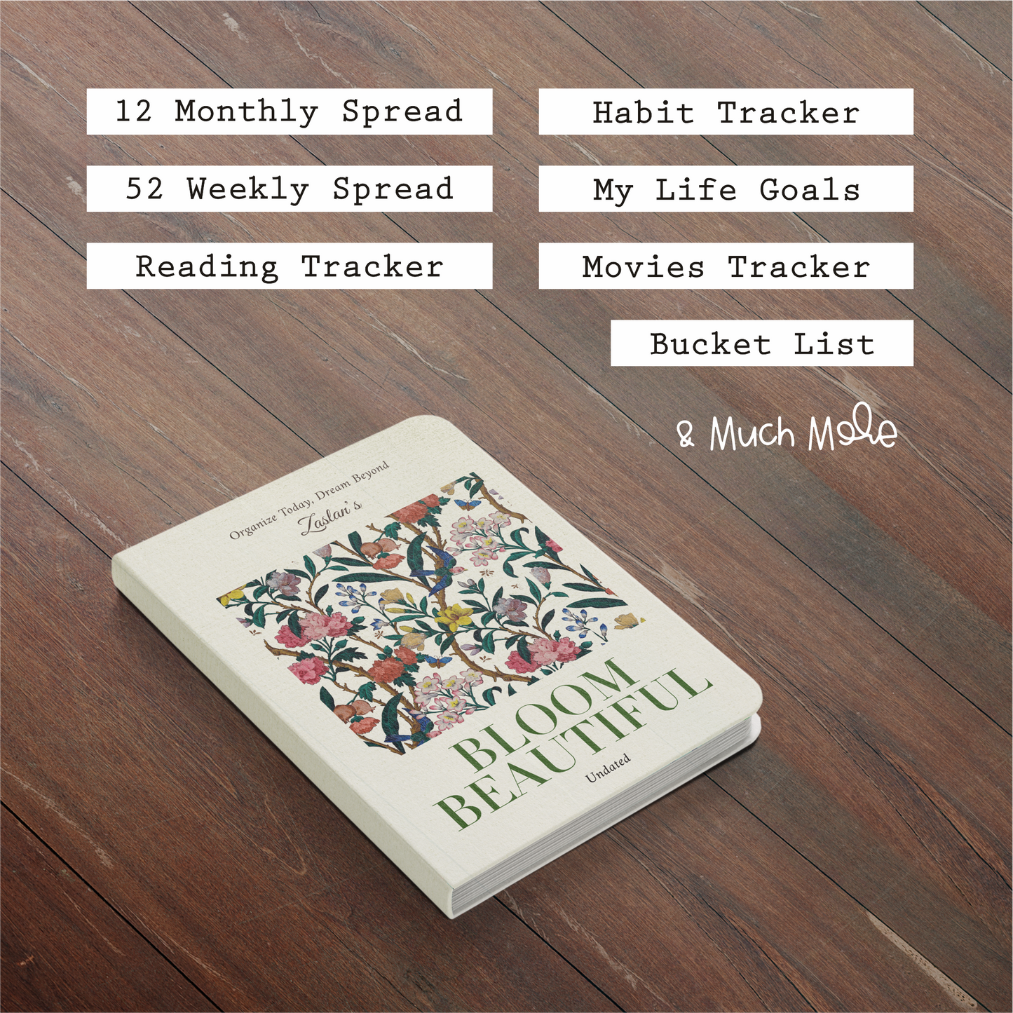 Zaslan 12 Months Undated Planner, 12 Monthly Spreads, 52 Weekly Spreads, Habit Tracker, Utility Pages, 100 GSM, A5 Size
