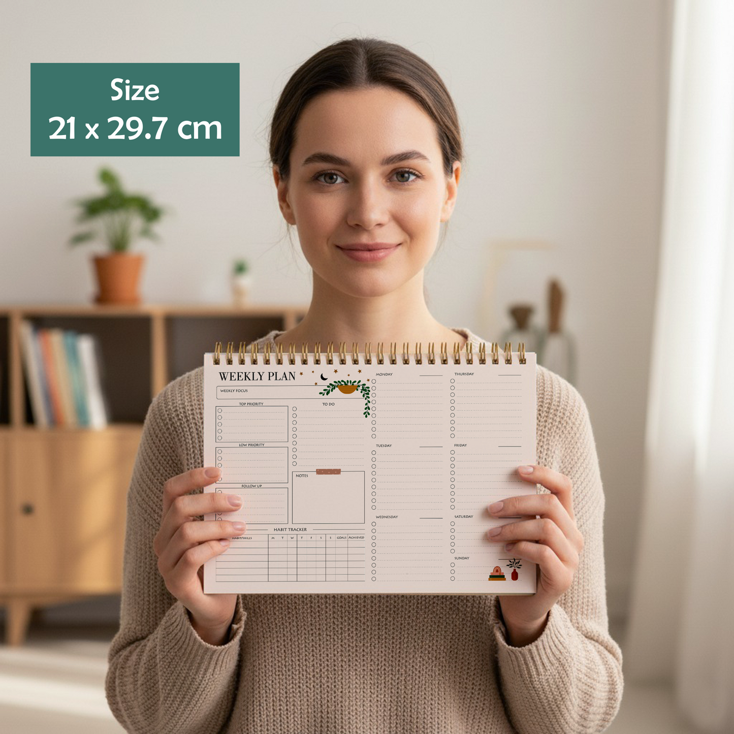 Zaslan Weekly Planner with Habit Tracker – Undated To-Do List Notepad for Priorities & Goals | 52 Tear-Off Sheets | 8.5” x 11” (A4 Size) Desk Planne