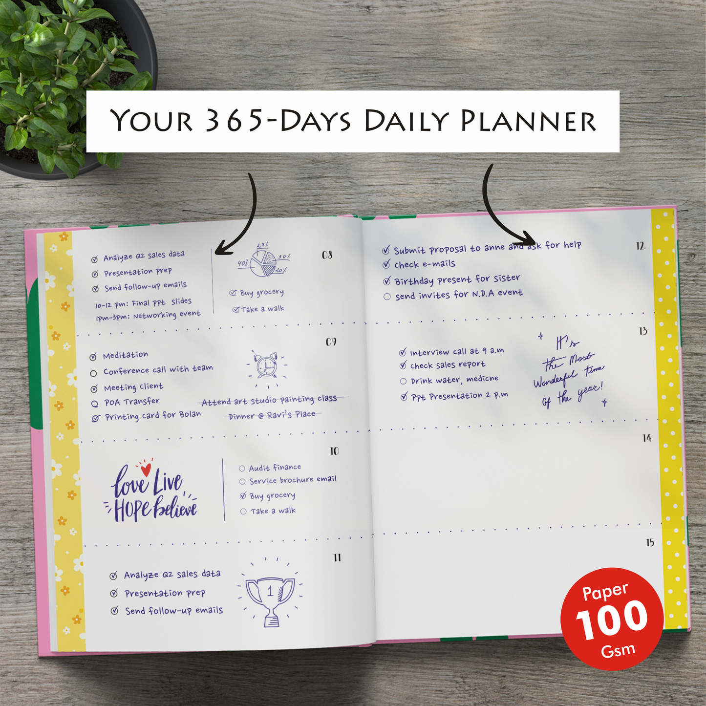 A5 Undated Monthly Planner & Gratitude Journal 2025 – 12-Month Organizer, 224 Pages, 100 GSM Paper, with Stickers