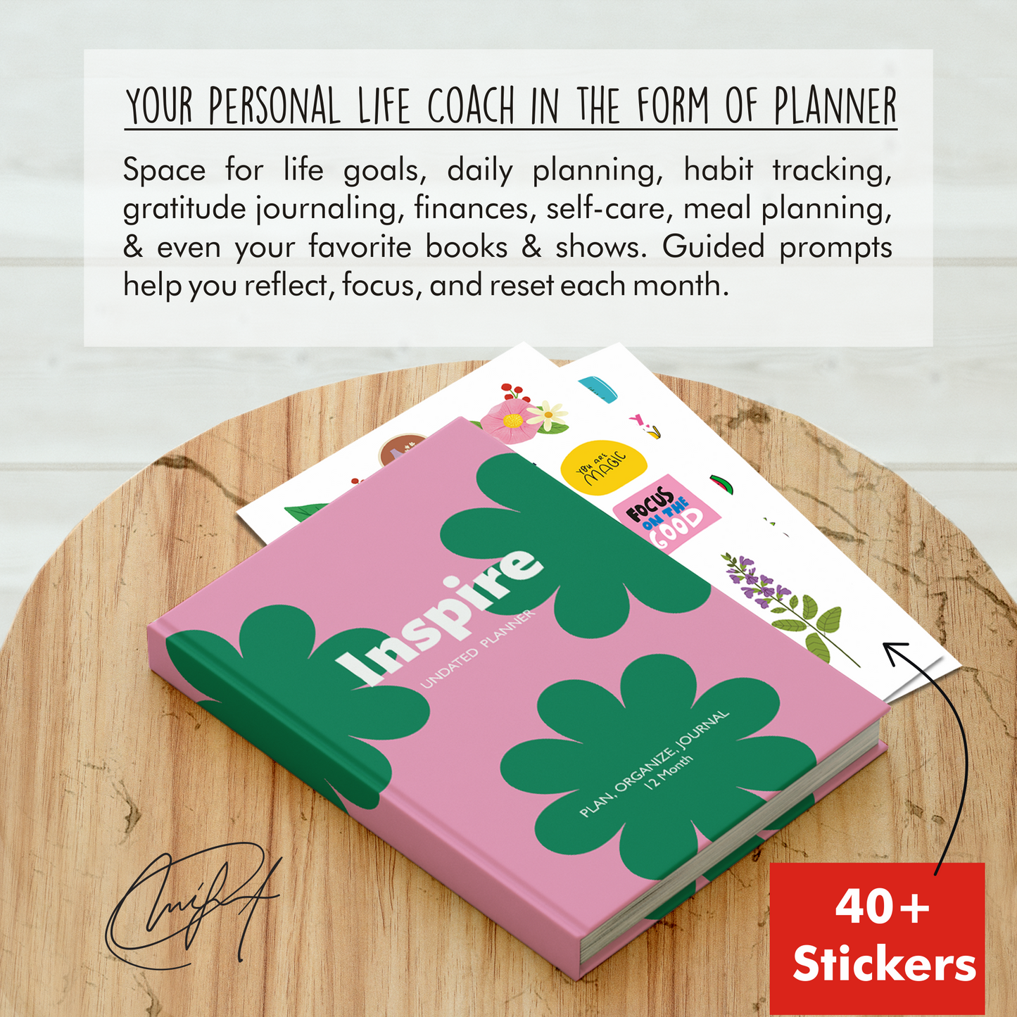 A5 Undated Monthly Planner & Gratitude Journal 2025 – 12-Month Organizer, 224 Pages, 100 GSM Paper, with Stickers