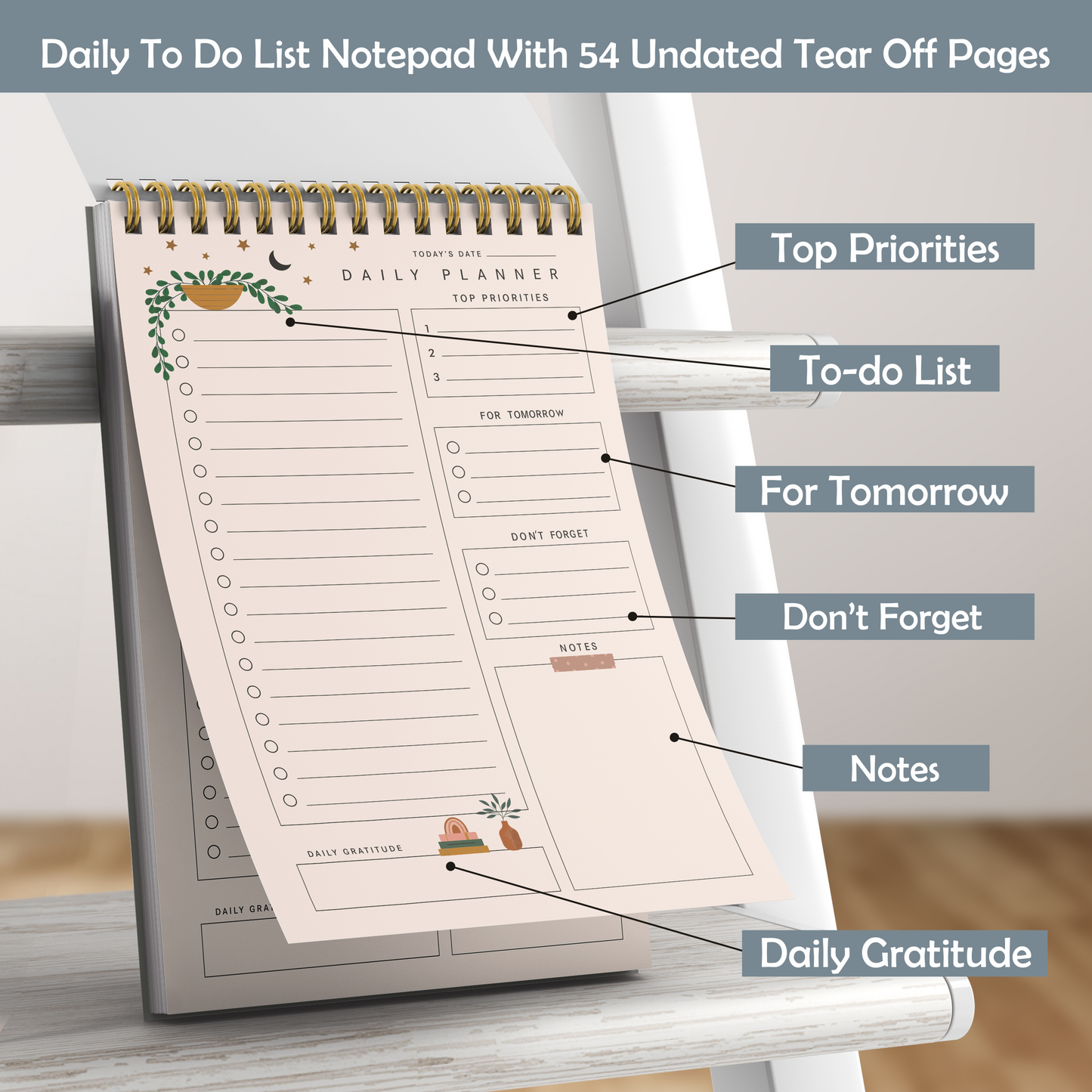 Zaslan To Do List Notepad - Daily Planner Notepad Undated 54 Sheets/108 Pages Tear Off, 6.5 Inches X 9.5 Inches