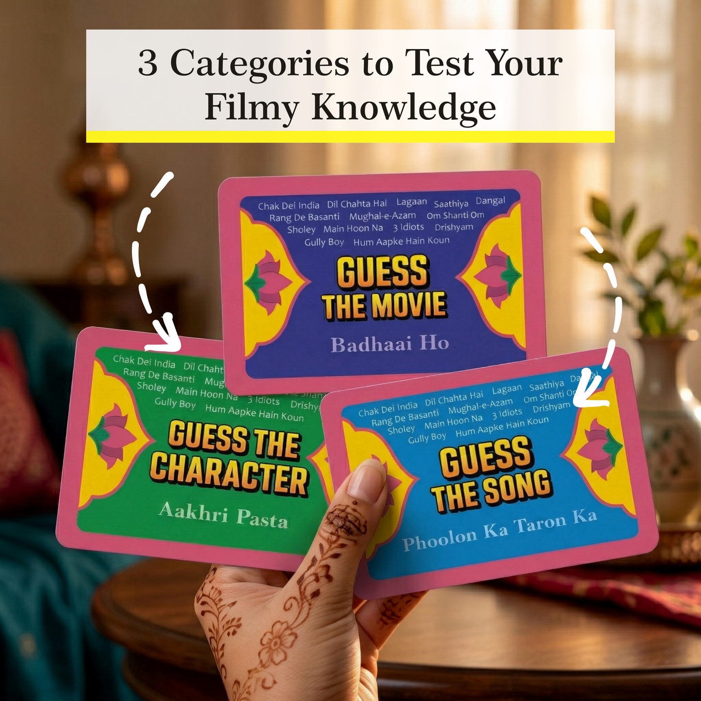Zaslan Bollywood Card Game – Fun Guessing Party Game for Friends & Family | Perfect for Game Night, House Parties & Gifts for Bollywood Fans | 3-12 Players, Adults, Teens & Kids