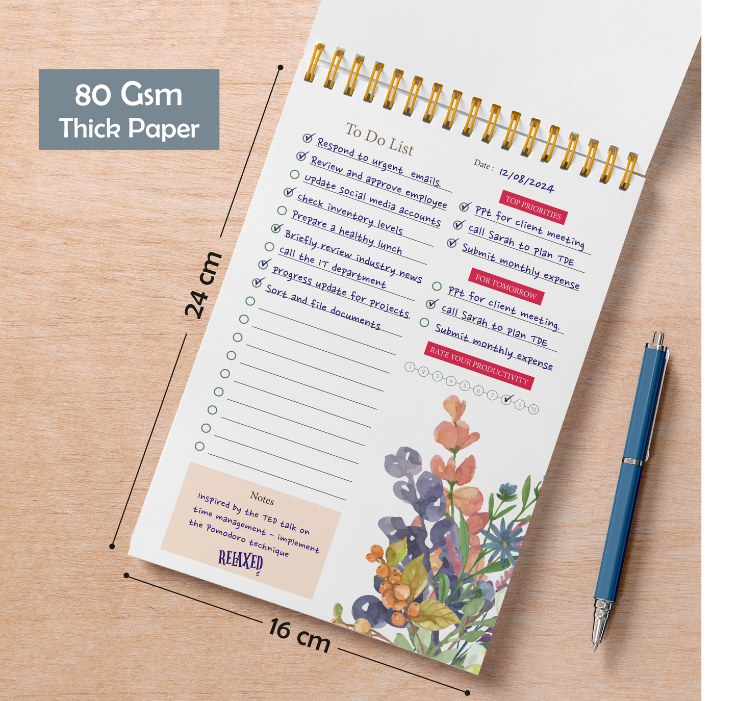 Zaslan To Do List Notepad - Daily Planner Notepad Undated 54 Sheets/108 Pages Tear Off, 6.5 Inches X 9.5 Inches