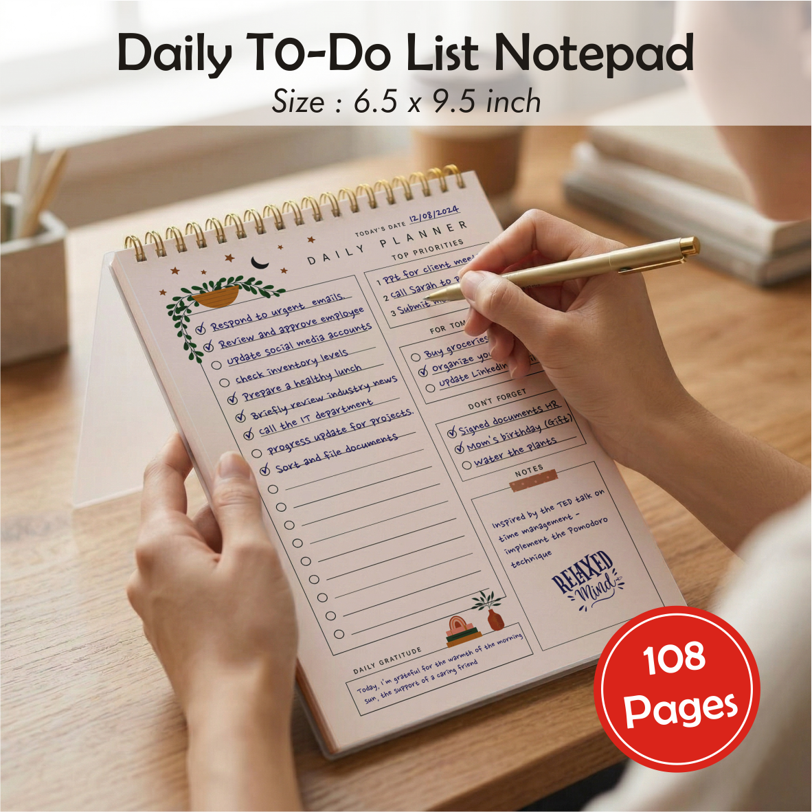 Zaslan To Do List Notepad - Daily Planner Notepad Undated 54 Sheets/108 Pages Tear Off, 6.5 Inches X 9.5 Inches