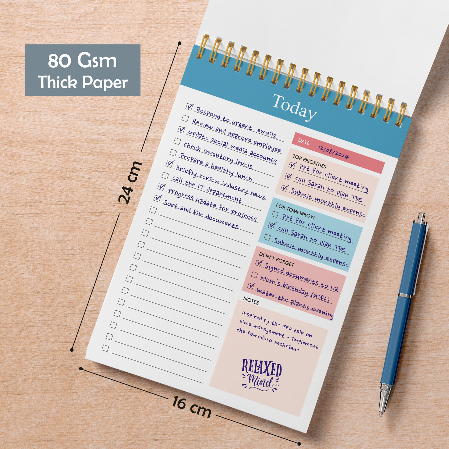 Zaslan To Do List Notepad - Daily Planner Notepad Undated 54 Sheets/108 Pages Tear Off, 6.5 Inches X 9.5 Inches