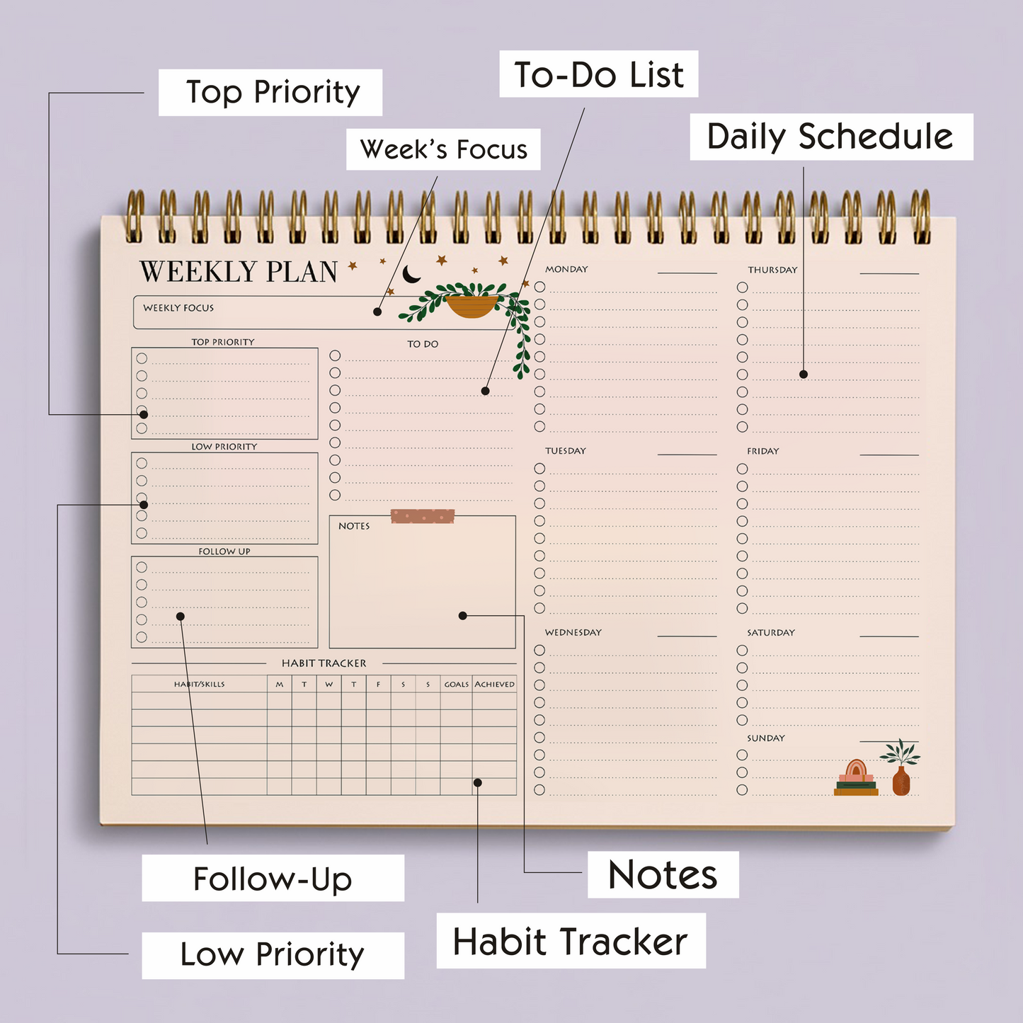 Zaslan Weekly Planner with Habit Tracker – Undated To-Do List Notepad for Priorities & Goals | 52 Tear-Off Sheets | 8.5” x 11” (A4 Size) Desk Planne