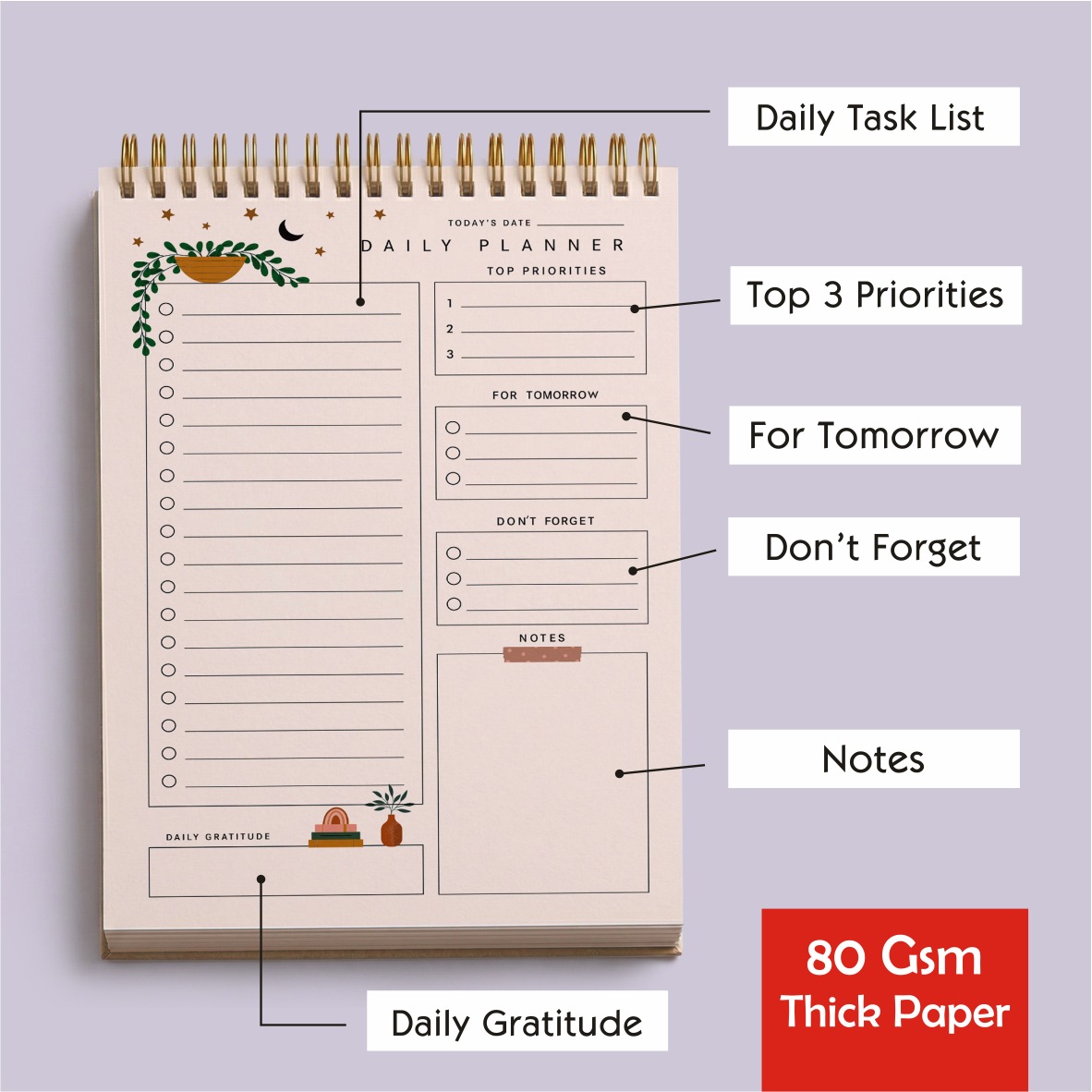 Zaslan To Do List Notepad - Daily Planner Notepad Undated 54 Sheets/108 Pages Tear Off, 6.5 Inches X 9.5 Inches