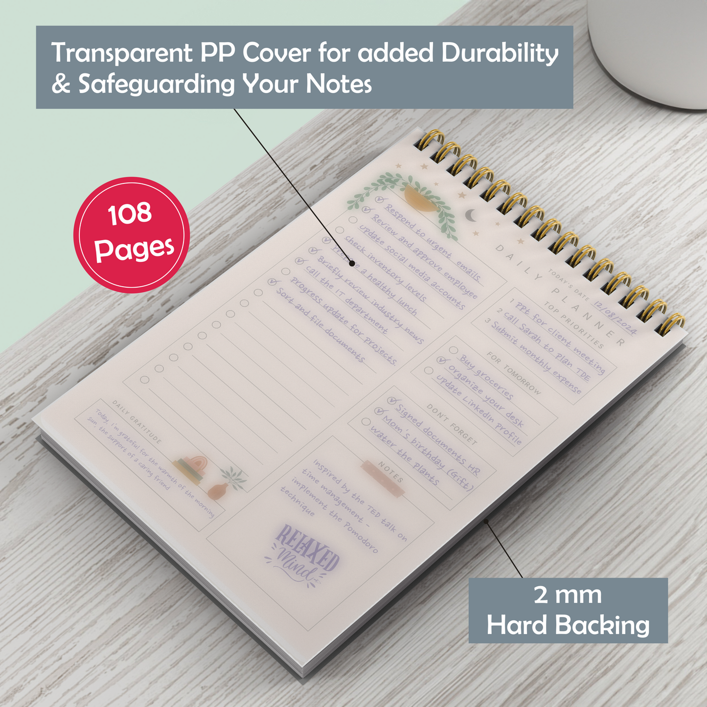 Zaslan To Do List Notepad - Daily Planner Notepad Undated 54 Sheets/108 Pages Tear Off, 6.5 Inches X 9.5 Inches