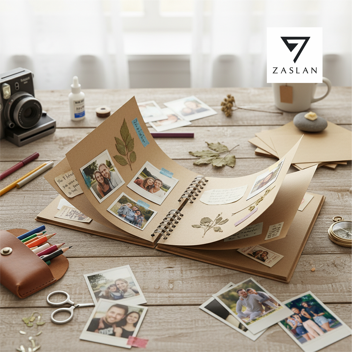 Zaslan Scrapbook Album, 60 Pages/30 Sheets, Brown Thick 200gsm Kraft Paper, Photo Album Scrapbook, Memory Book - Ideal for Your Scrapbooking Albums Art & Craft Projects (8.5 x 8.5 Inch)