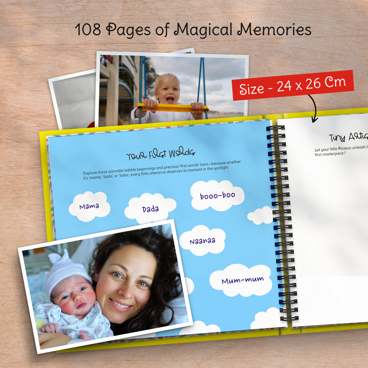 Baby Memory Book with Photo Album for First 5 Years - A Milestone Book to Record Every Event from Birth to Age 5