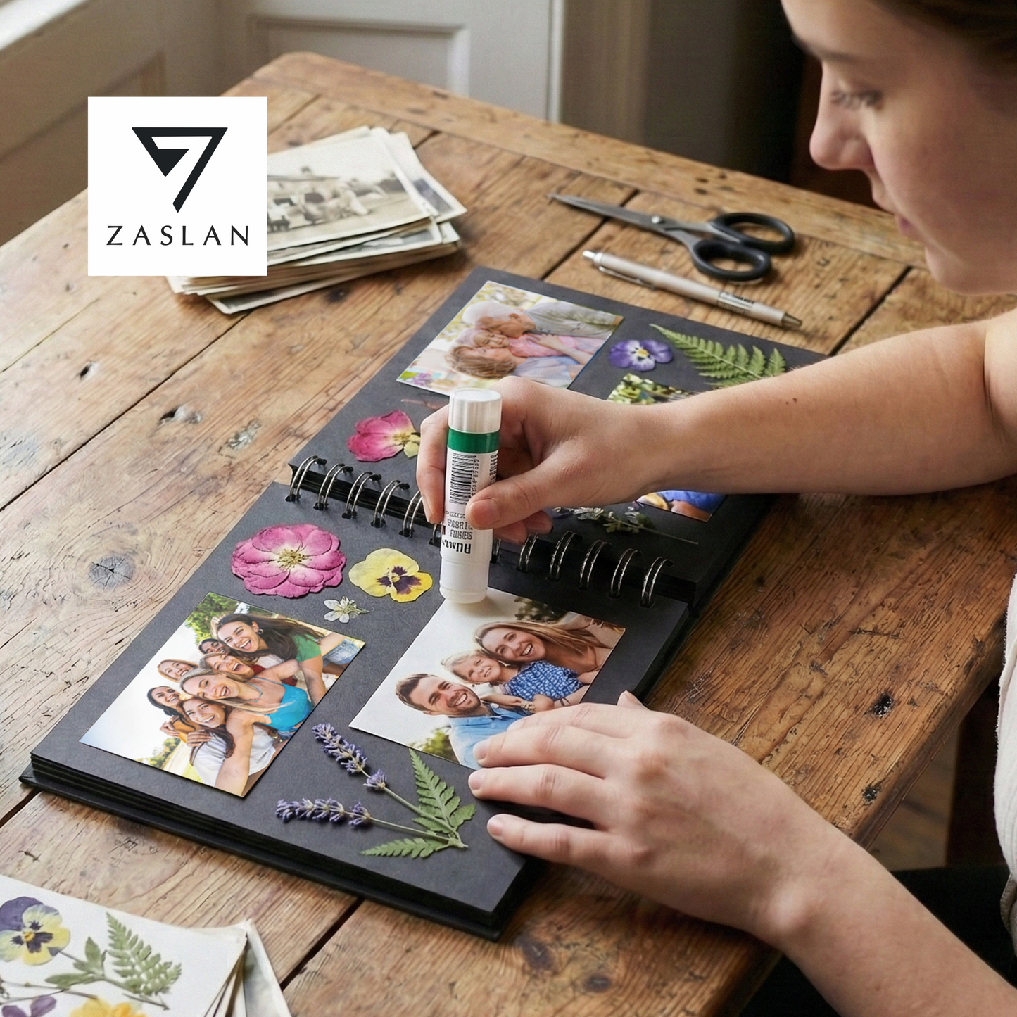 Zaslan Scrapbook Album, 56 Pages/28 Sheets, 240 Gsm Thick Black Paper, Photo Album Scrapbook, Memory Book - Ideal for Your Scrapbooking Albums Art & Craft Projects (8.5 x 8.5 Inch)