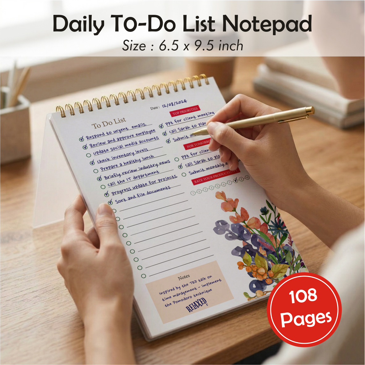 Zaslan To Do List Notepad - Daily Planner Notepad Undated 54 Sheets/108 Pages Tear Off, 6.5 Inches X 9.5 Inches
