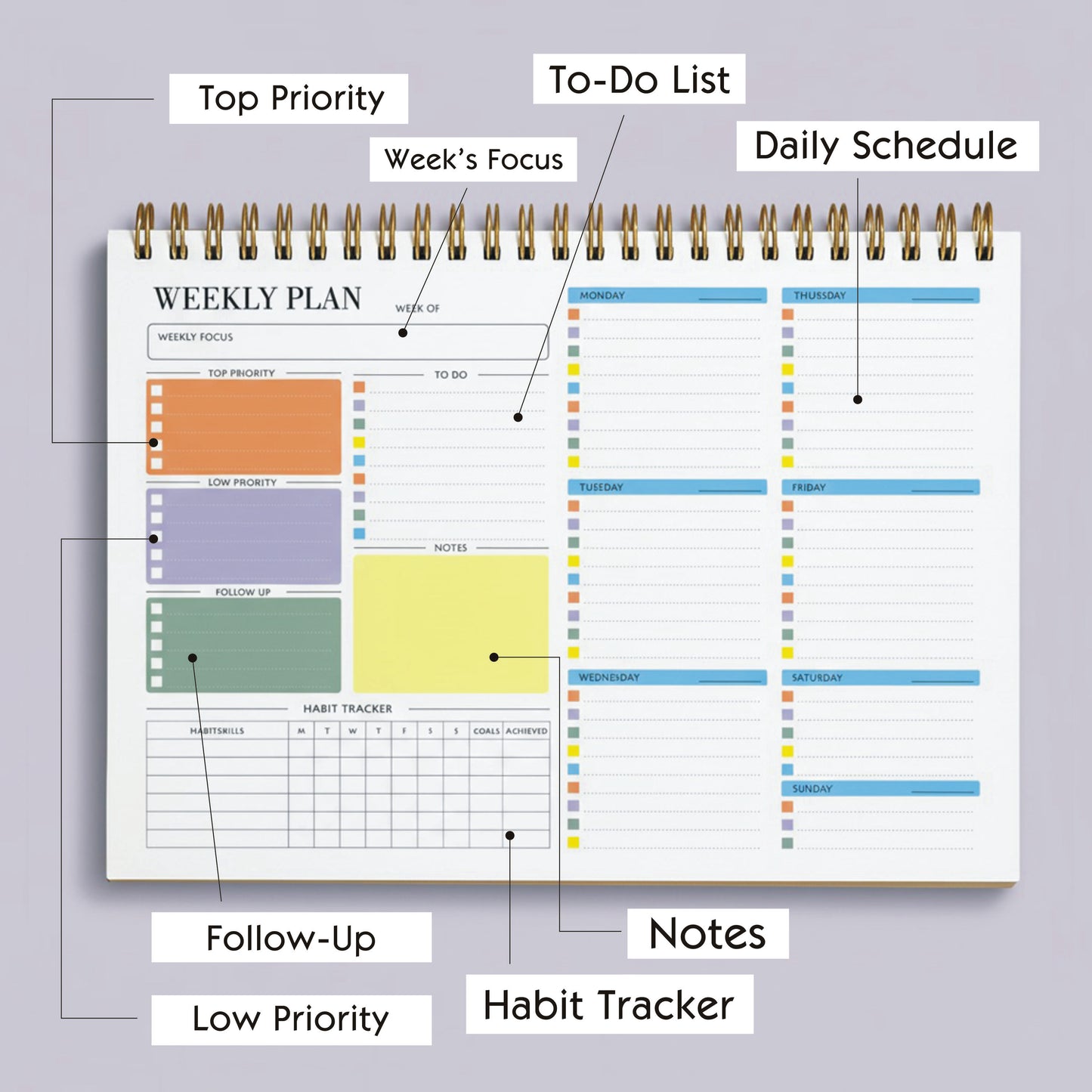 Zaslan Weekly Planner with Habit Tracker – Undated To-Do List Notepad for Priorities & Goals | 52 Tear-Off Sheets | 8.5” x 11”, A4 Size