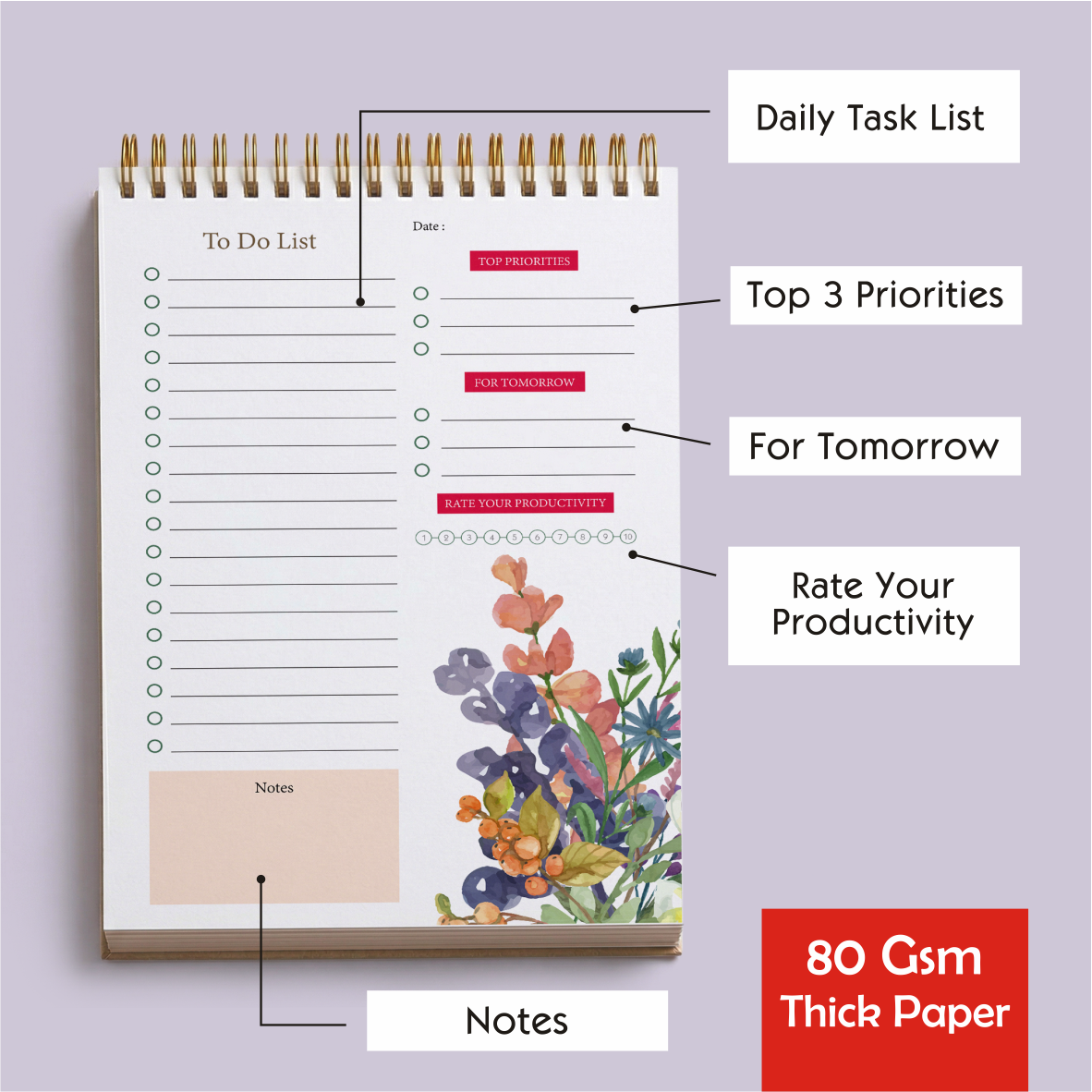 Zaslan To Do List Notepad - Daily Planner Notepad Undated 54 Sheets/108 Pages Tear Off, 6.5 Inches X 9.5 Inches