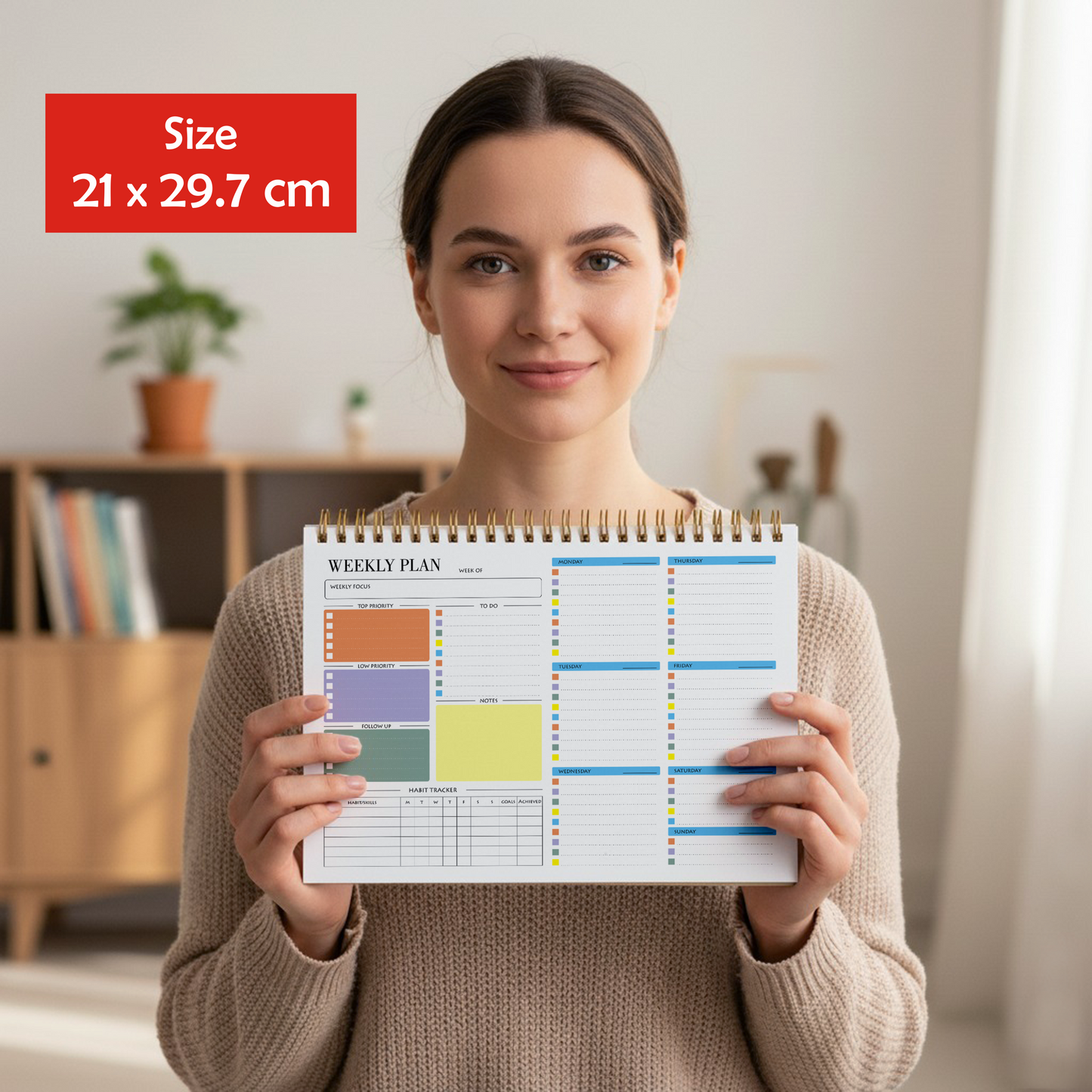 Zaslan Weekly Planner with Habit Tracker – Undated To-Do List Notepad for Priorities & Goals | 52 Tear-Off Sheets | 8.5” x 11”, A4 Size