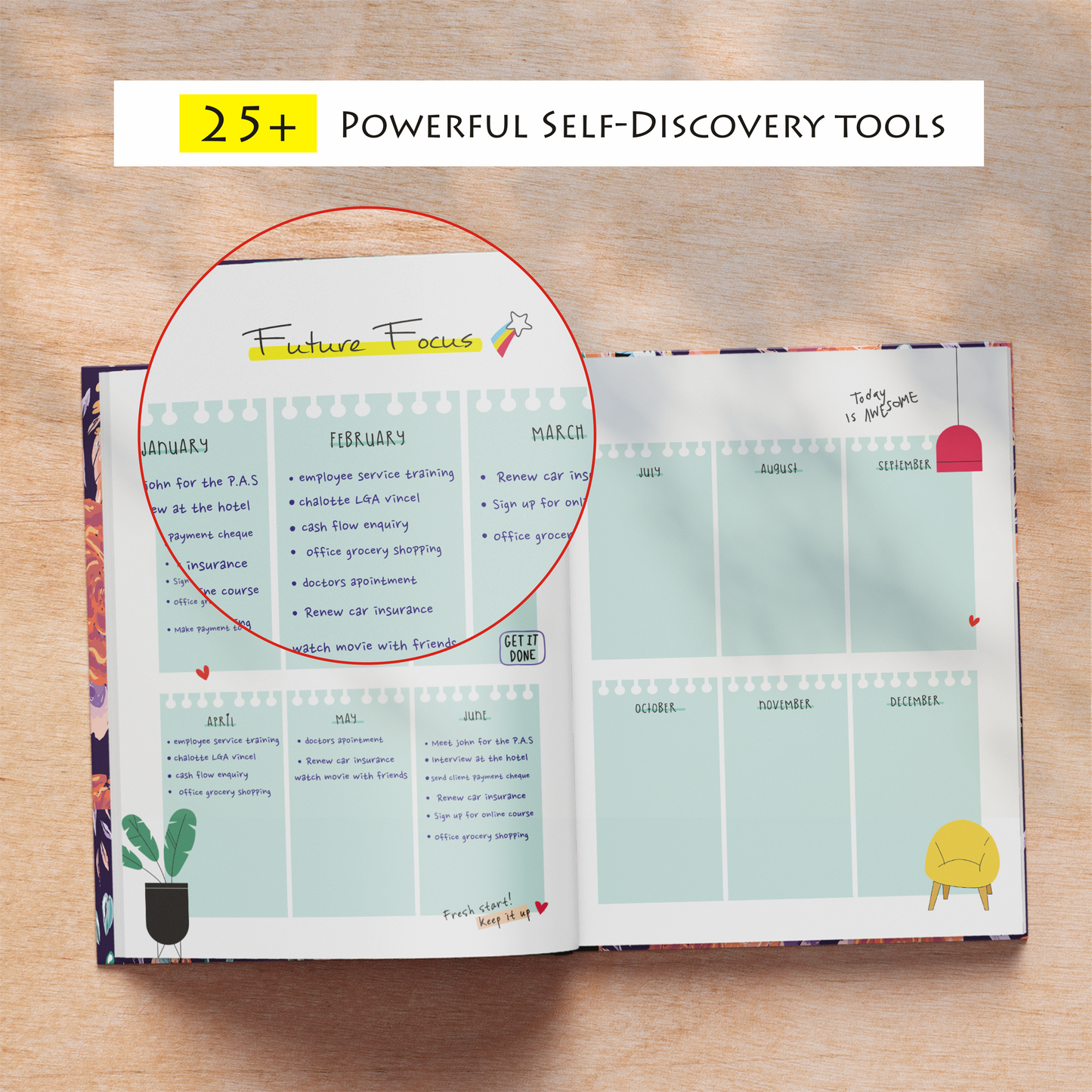 Dream Create Inspire - Undated Daily & Monthly Planner | Guided Journal, Gratitude Journal & Habit Tracker | 160+ Stickers | 12 Months